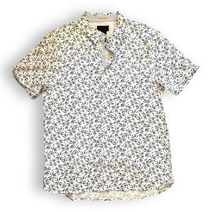 Magashoni Men’s Short Sleeve Button Down Medium White and Black Stretch